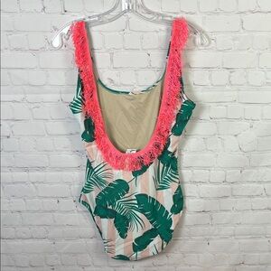 Shade Critters Pink Cabana Botanical Scoop Swimsuit With Fringe